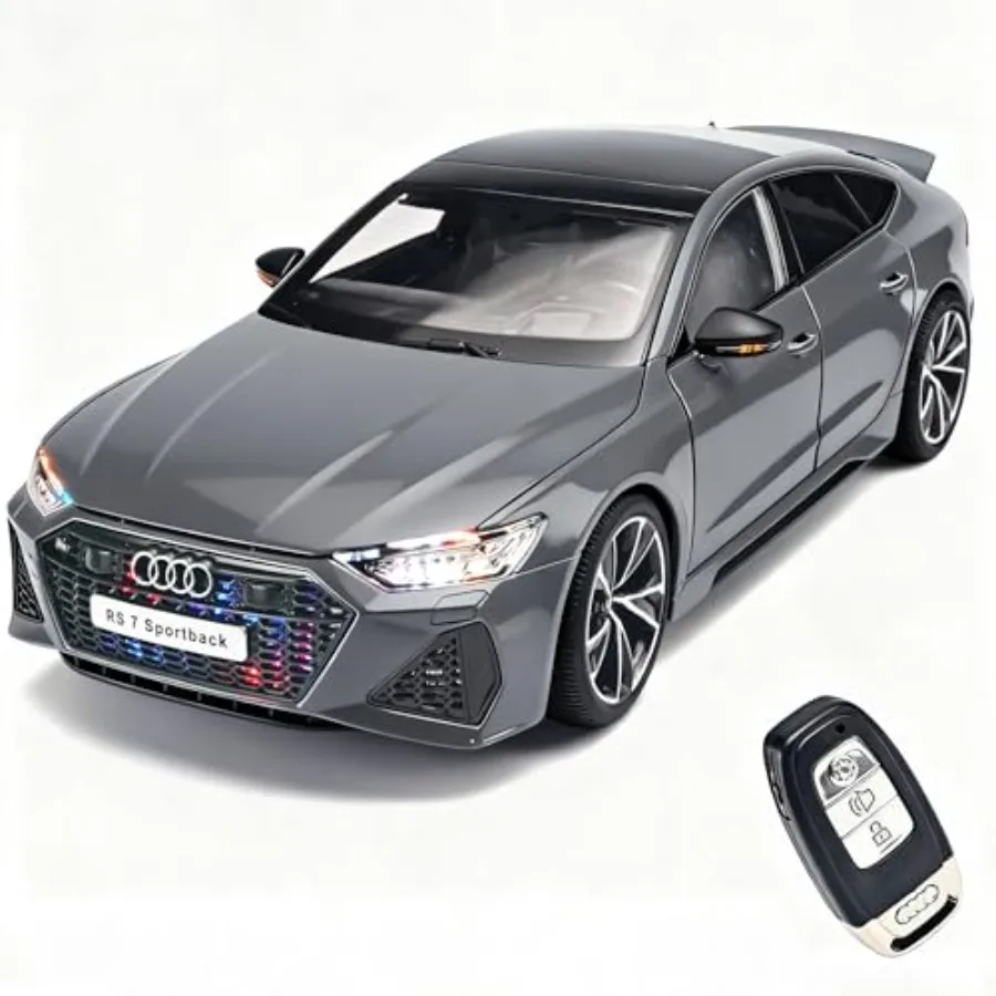 1:18 Scale Pull Back Toy Model Cars For Display And Play Diecast Metal Audi RS7 Replica In Black With Realistic Lights And Soun