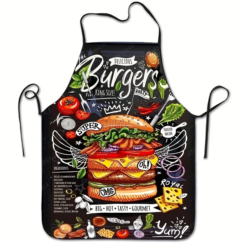 1pc Super Hamburger Pattern Apron - Durable & Adorable Waterproof Waist Apron for Fashion-Forward Cooking - Comfortable Fit