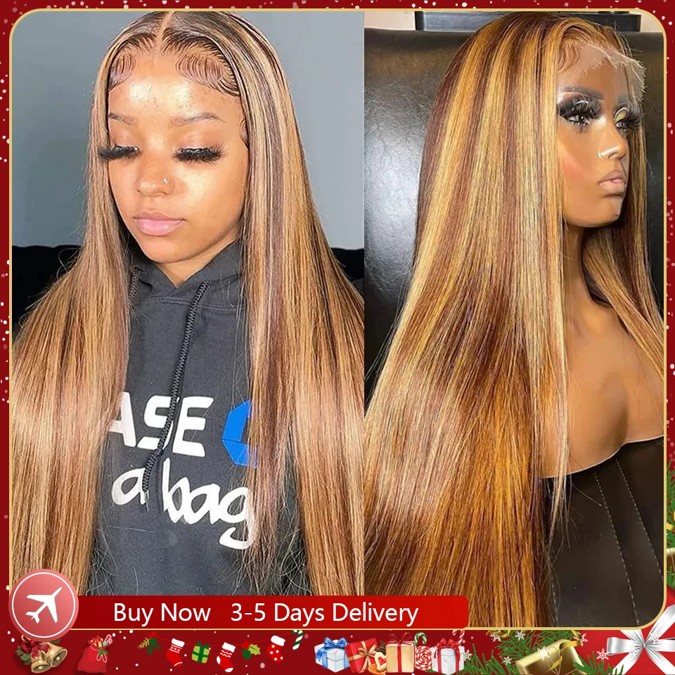 

Honey Blonde Straight Lace Front Wig 13x4 Brazilian Transparent Highlight Lace Wig Human Hair Glueless Wigs For Women Human Hair