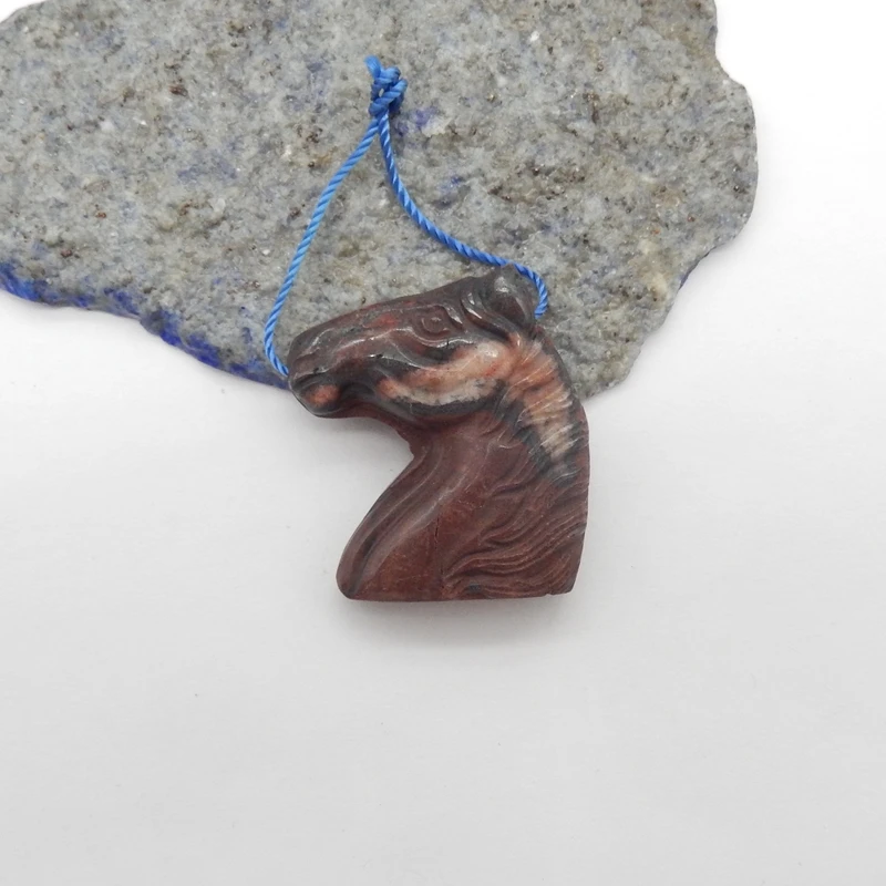 Natural Jasper Hand Carved Horse Bead Side Drilling for DIY Jewelry Making Natural Stone Accessory  33x29x8mm 13.5g