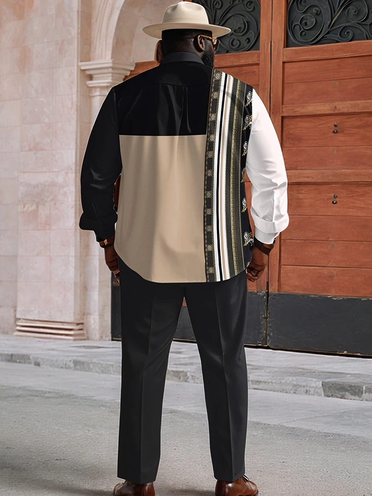 Biggmans Casual Set a due pezzi Camicia da uomo Abbigliamento Elegante classico Pantaloni a maniche lunghe Abito grande taglie forti Set coordinato Allentato 2025