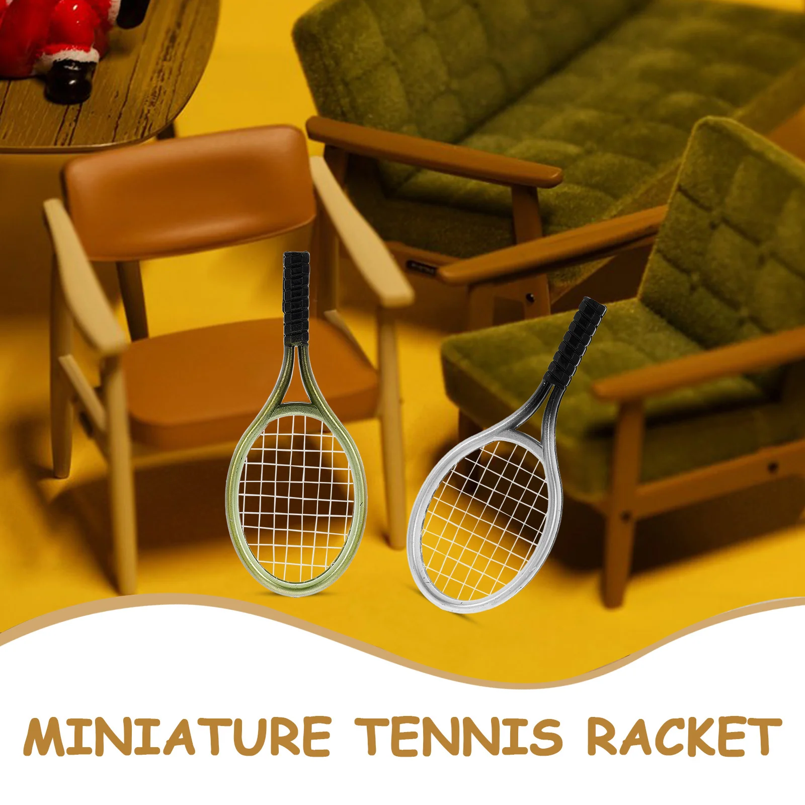 3er-Set Mini-Tennisschläger-Schlüsselanhänger, Miniaturmodell, Schläger, Bälle, Kunststoff, Dekor, Schlafzimmer, Küche, Wohnzimmer, Foto-Requisiten, Spielzeug