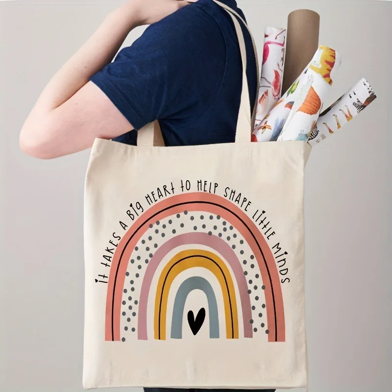 Double sided it takes a big heart to shape little minds printed canvas shoulder bag