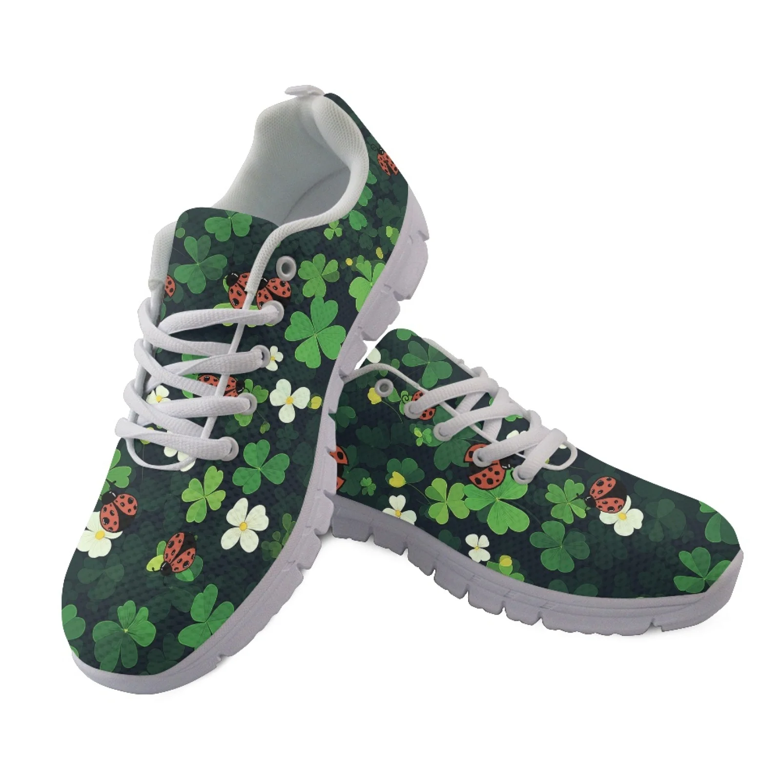 Coloranimal St. Patrick's Running Shoes Featuring Clover Ladybug, Breathable Mesh Sneakers for Men Women for Daily Work Travel