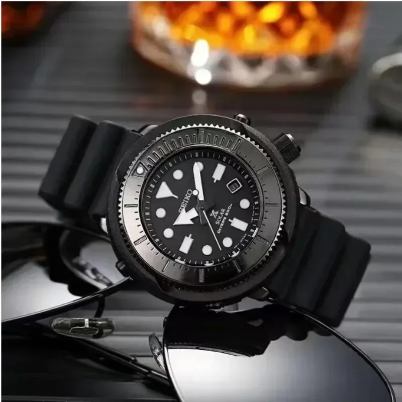 SEIKO Men\'s Watch PROSPEX Quartz Luminous Circular Dial Men\'s Watch Sports Couple Watches Silicone Strap SNE537 Wristwatches