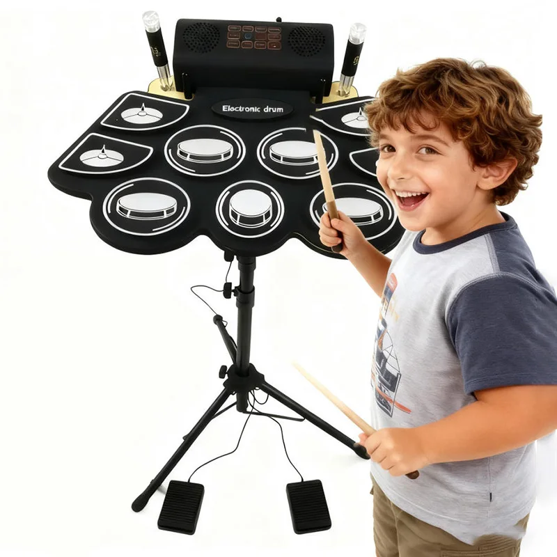 Folding Electronic Drum Portable Hand Roll Music Drum Children Adults Silicone Electric Drums Professional Practice Drums
