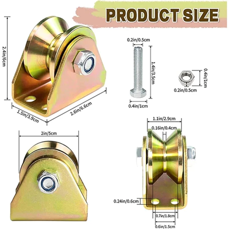 V-shaped Rigid Caster Door Roller, Plated Color, Suitable for Home Hardware, Sliding Tracks, 4 Pcs