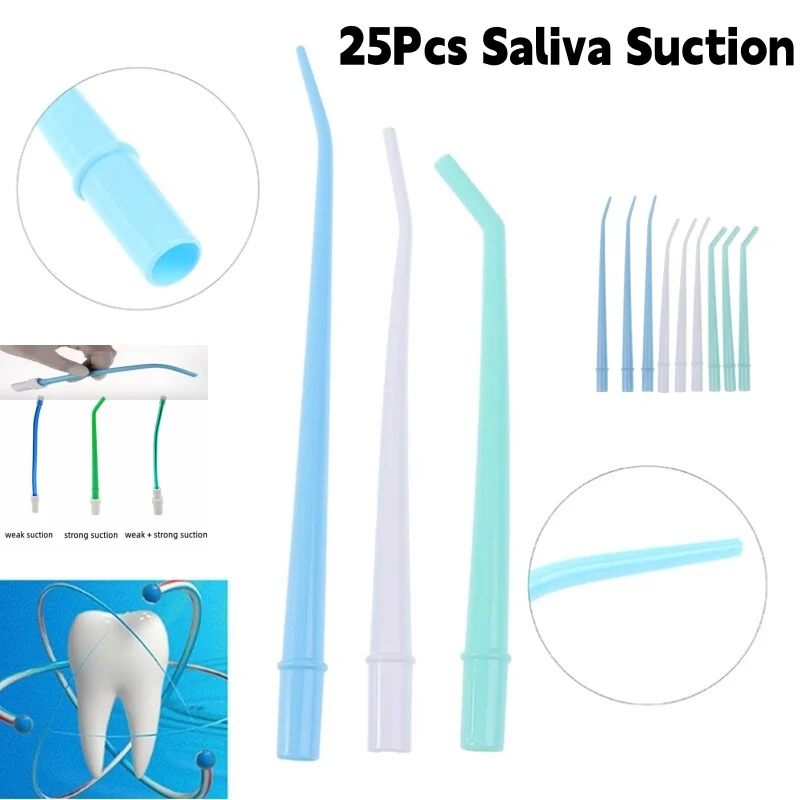 25Pcs Disposable Dental Aspirator Tips Saliva Bend Tube Aspirator Strong/Weak Absorption Straw