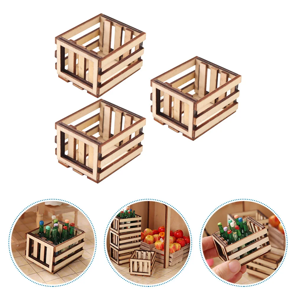 3 Pcs Miniature Candy Toy Wooden Frame Container Baskets Model Furniture Room Ornament Storage House Layout