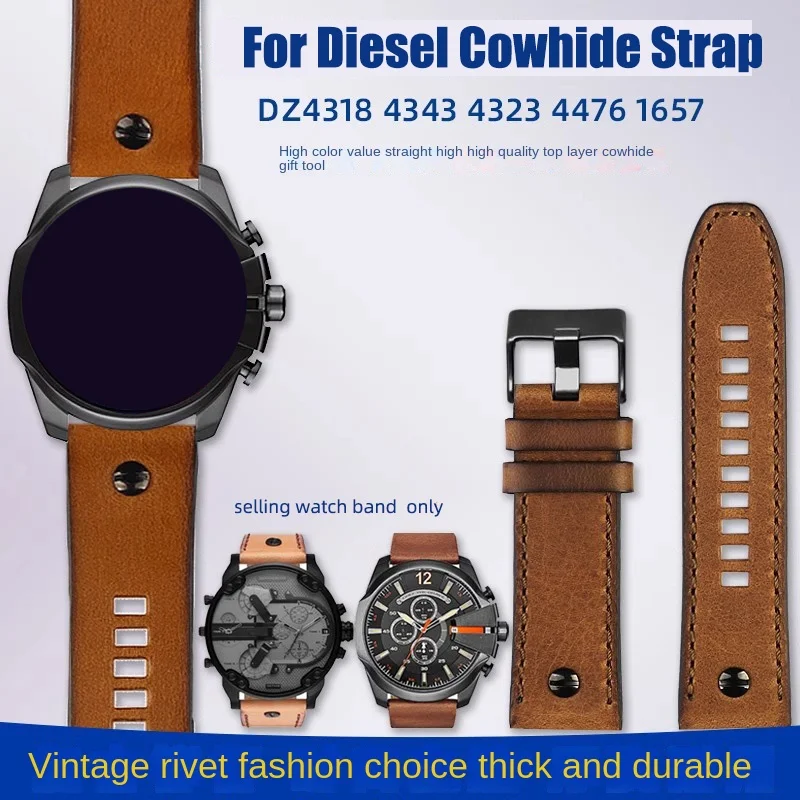 

Ремешок для часов Diesel DZ7413 DZ4318 DZ4343 DZ4323 DZ4476, винтажный коричневый браслет из воловьей кожи в стиле ретро, аксессуары для мужских часов, 24 мм, 26 мм, 28 мм