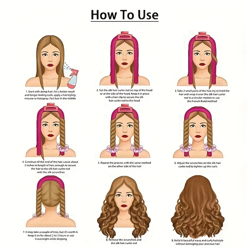 ヒートレスカーリングセット - サテンカーラー、夜間カーリングに最適 - ヘッドバンド付きノンヒートカーラー - 優しく効果的なヘアケア