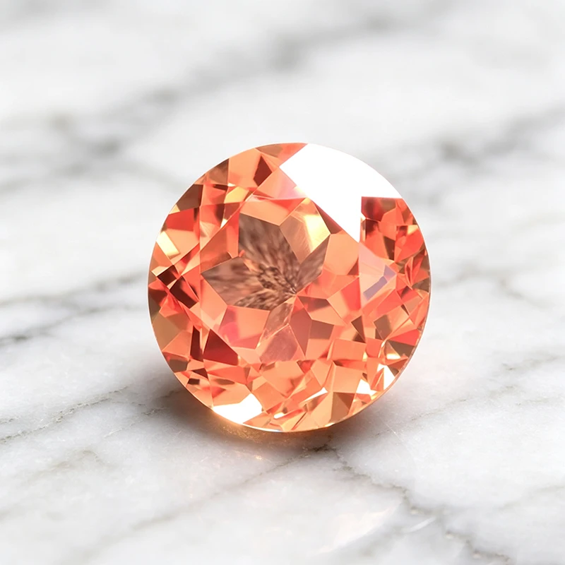 Hochwertiger Labor-Saphir in Orange, Rundschliff, Edelstein für Fortgeschrittene Schmuckherstellung von Ringen und Ohrringen, mit Wählbarem Zertifikat – Detail 3