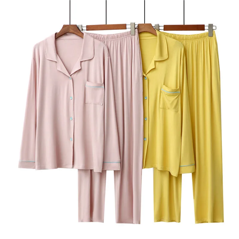 2023 New Women&Men2PCS Pajama Long Sleeve Solid Pijama Mujer Femme Loose Nightwear Suit Female Casual Homewear Soft Pajama Set