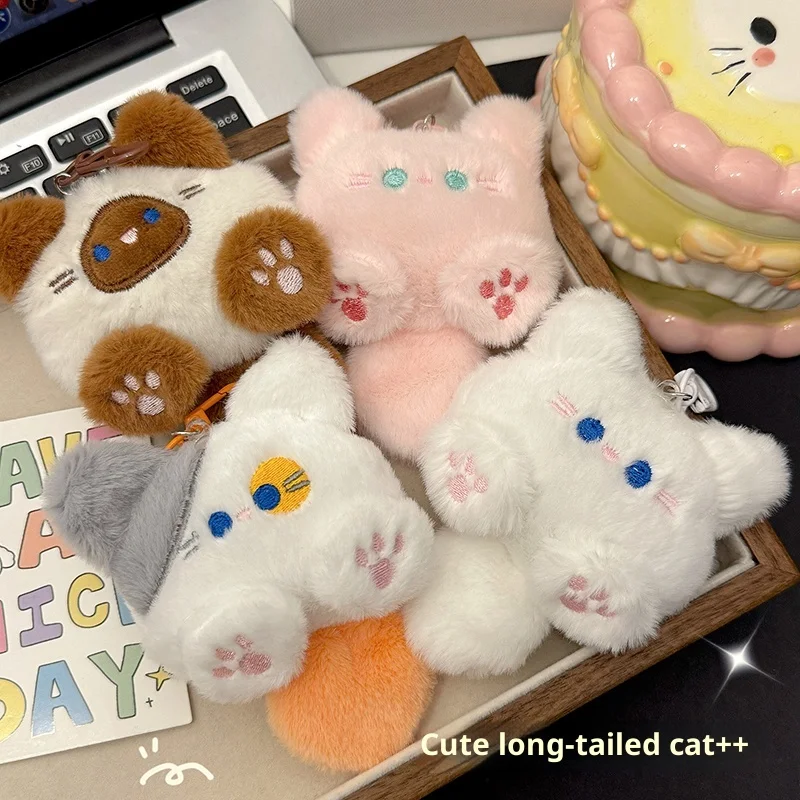 

Очаровательный длиннохвостный брелок с котом, плюшевая игрушка, мягкая сумка для книг с животными, подвесной орнамент, милый плюшевый модный бестселлер в реальном времени