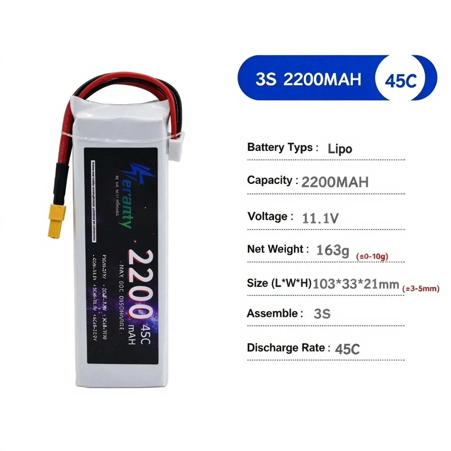 3S 11.1V 60C lithium polymer battery 2200mAh 3300mAh drone replacement module XT60/T replacement socket for car and ship models