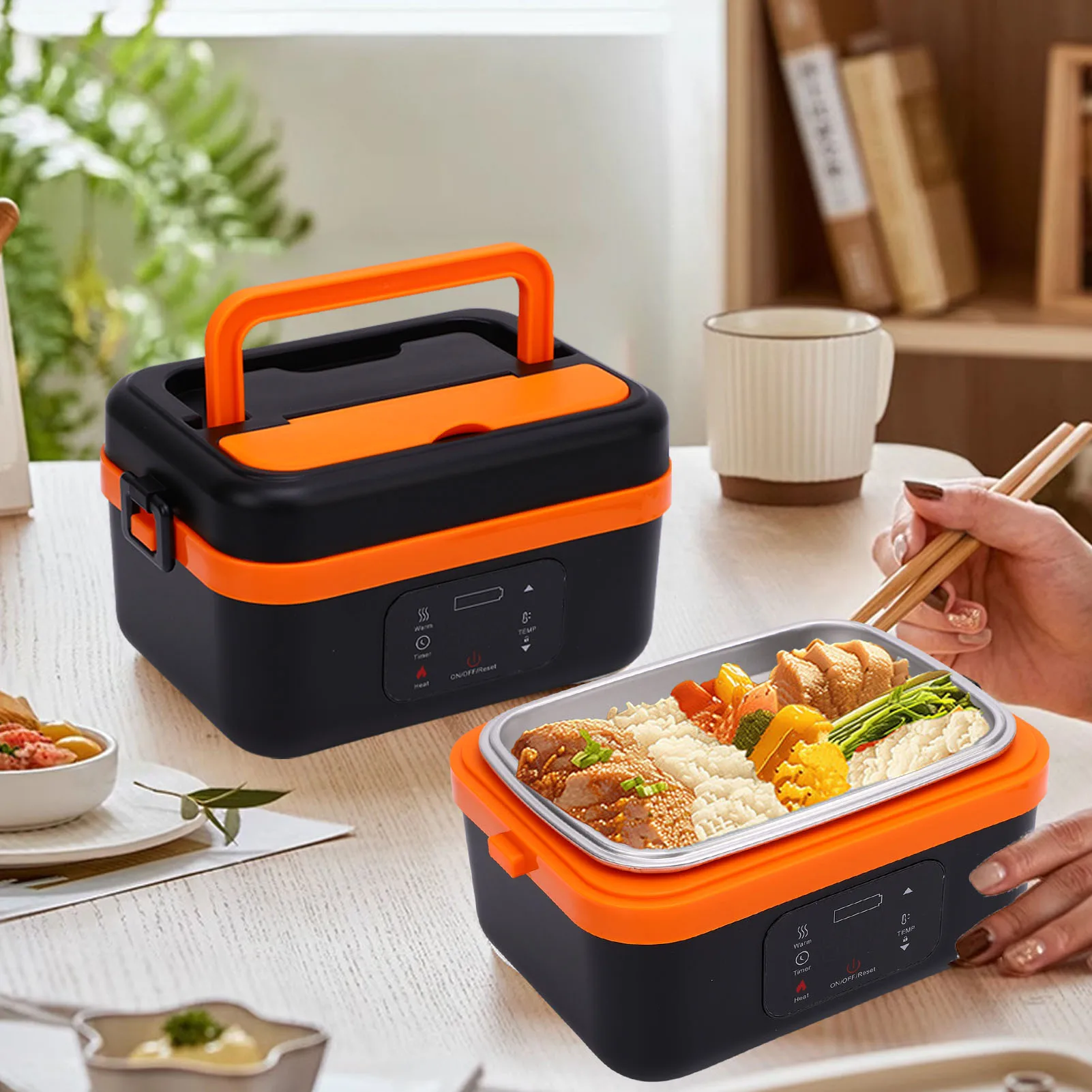 

Heated Lunch Box Waterless Fast Heating Quiet Lunch Box Food Warmer Stainless Steel Dual USB with Fork and Spoon for Car