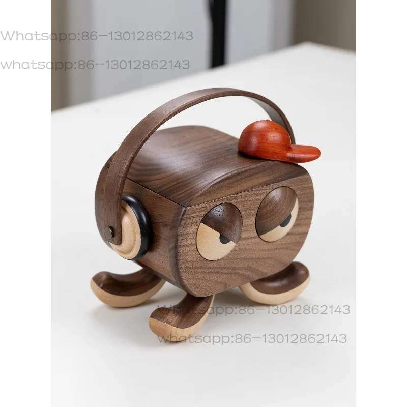 Small octopus black walnut solid wood with handle jewelry storage box, jewelry box wooden piggy bank, tabletop ornament gifts