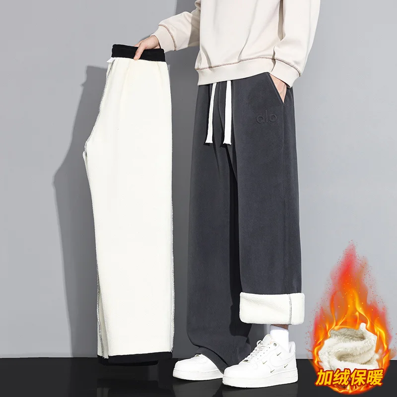 Winter Plush Thick Casual Trousers Men Fashion Trendy Pants Full Lamb Fleece Lined,Thermal Super Warm Cold Season Pants men