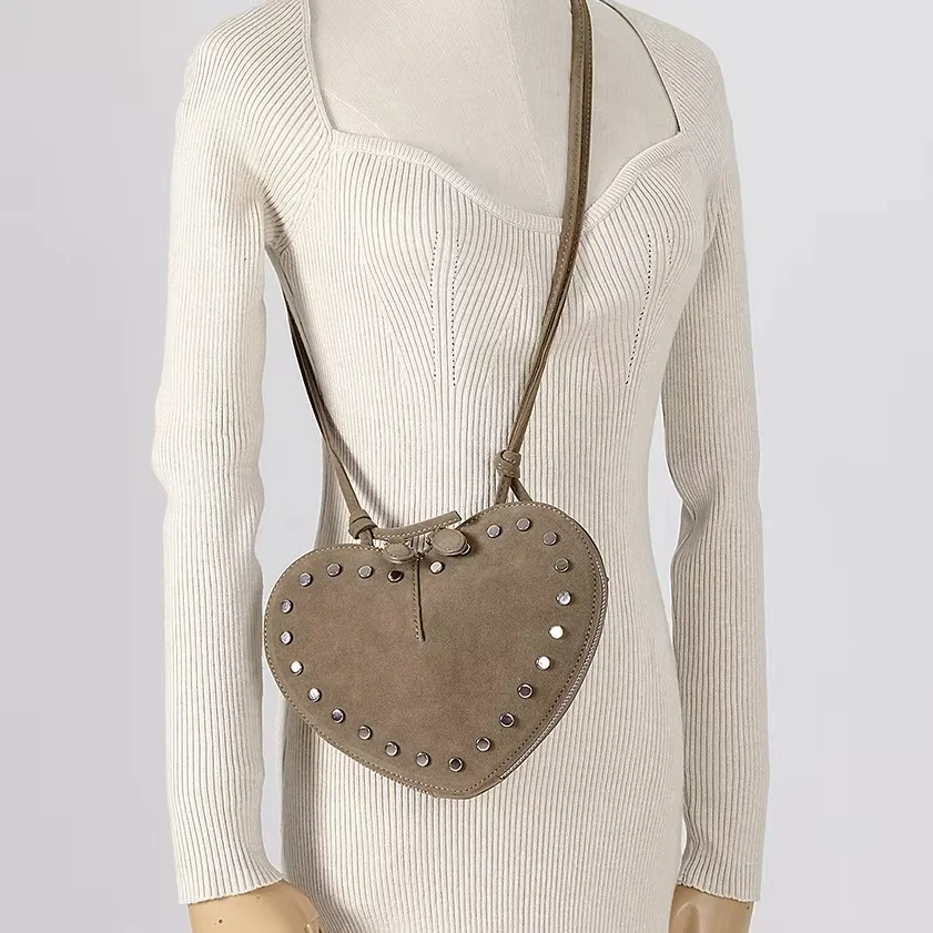 Vintage Faux Suede Love Hearts Crossbody Bag for Women Mini Shoulder Bags Funny Cute Small Coin Purses Ladies Phone Wallet