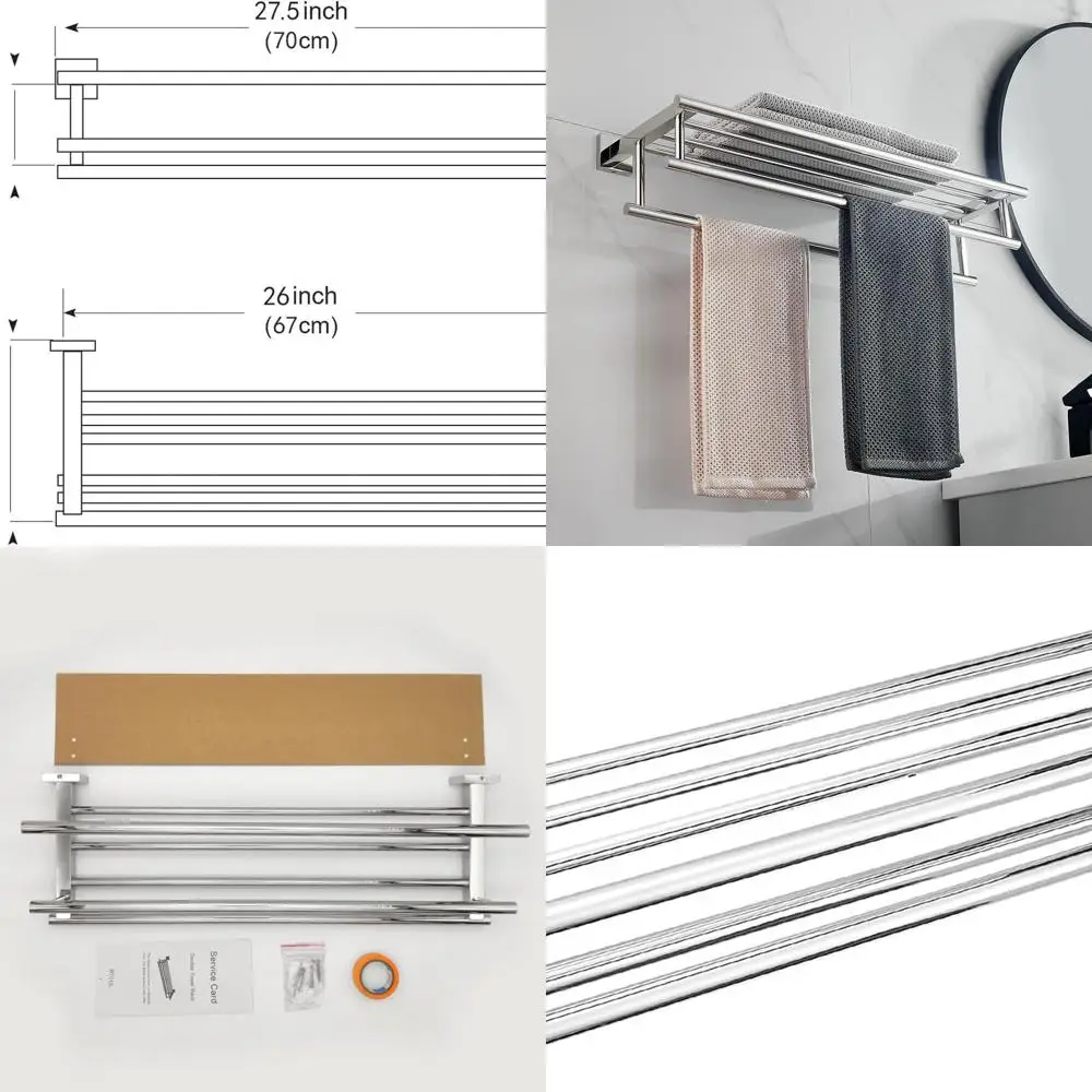 

Современный 28-дюймовый настенный двойной вешалка для полотенец с полкой для душа, нержавеющая сталь SUS304, полированный хром