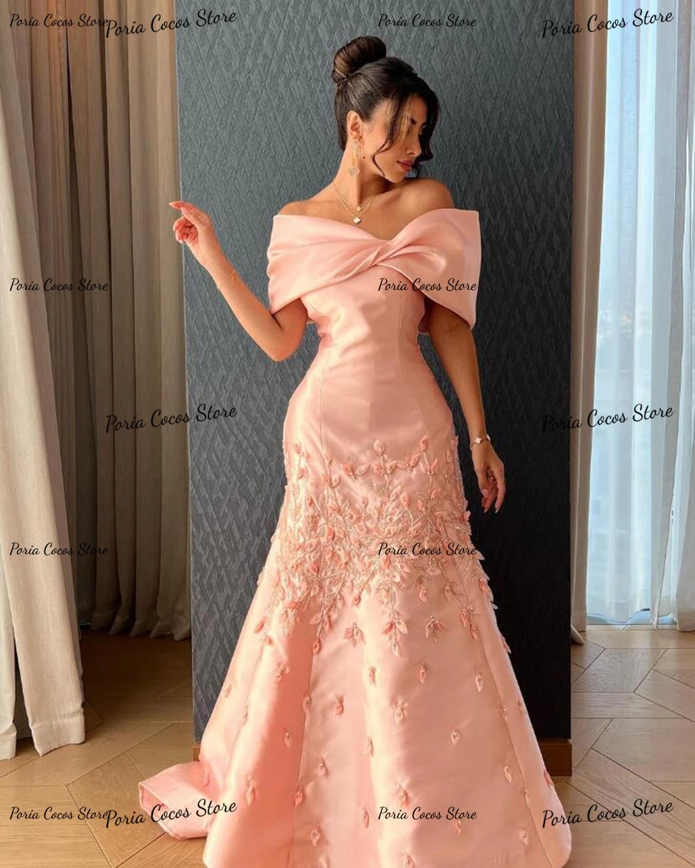 Customized Exquisite Off Shoulder Prom Gown A-line Satin V Neck Evening Party Dresses Sexy Backless Banquet Dress فساتين السهرة