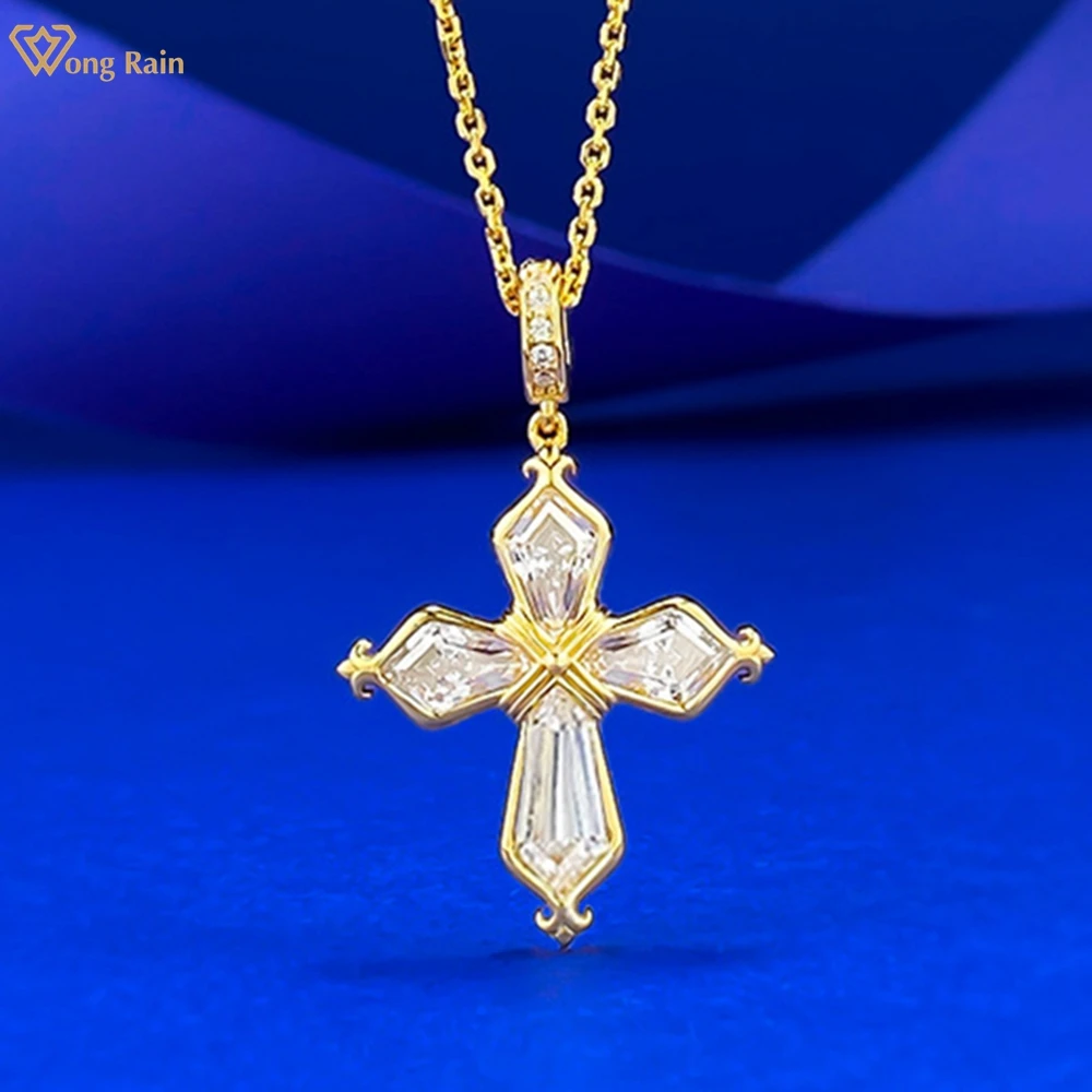

Wong Rain Sparkling Solid 925 Sterling Silver Lab Sapphire Gemstone Vintage Cross Pendant Necklace Fine Jewelry Gifts Wholesale