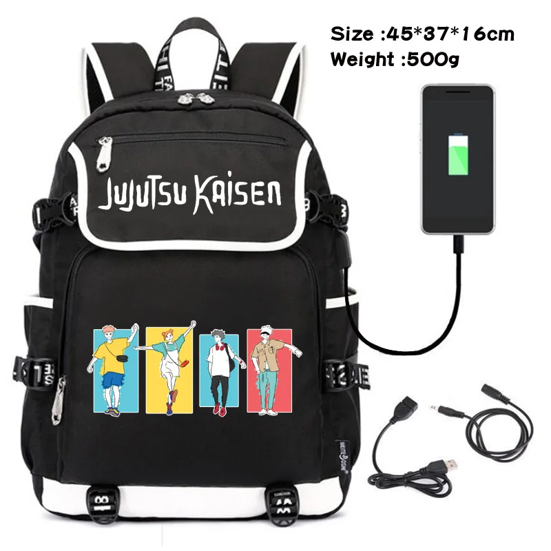 Jujutsu Kaisen Satoru Gojo USB Backpack Anime Student Outdoor Travel Bags Black Mochila Gift