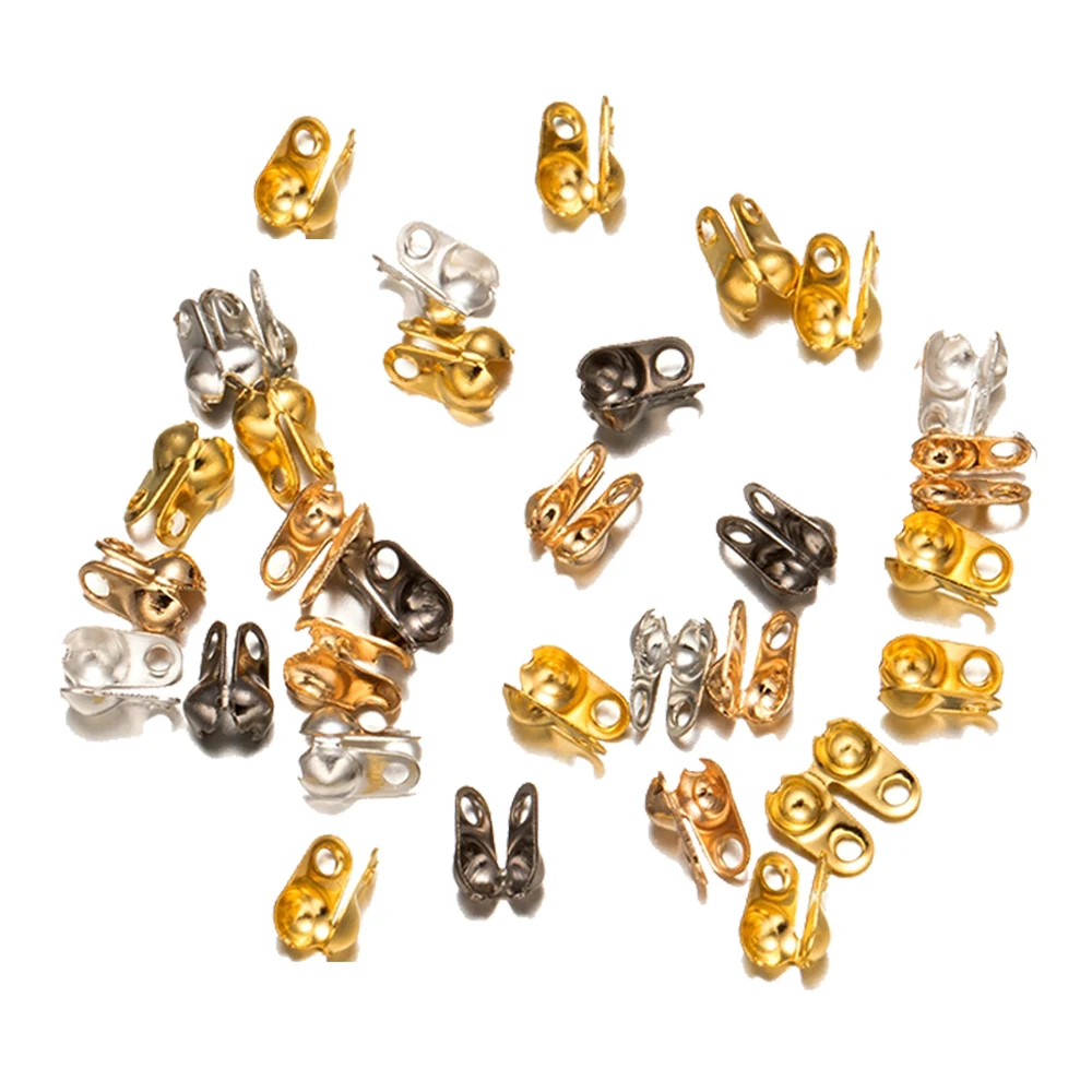 200pcs Metal Crimp End Tips Knot Covers Clamshell Fold-Over Bead Connector Clip Clasp For DIY Bracelets Necklaces Jewelry Making