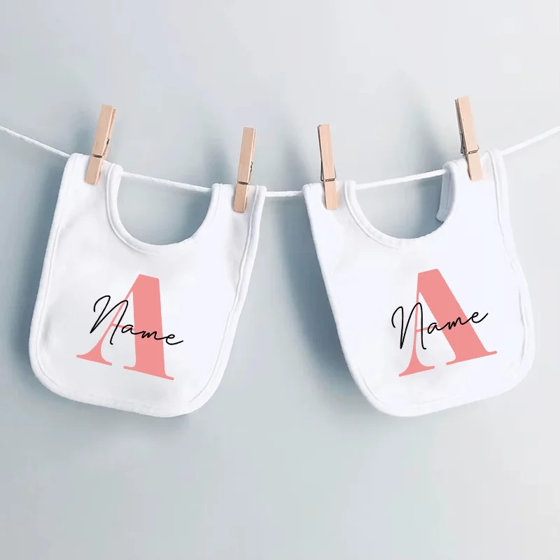 Personalized Initial with Name Pattern Bib Wreath Girls Boys Bibs Newborn Saliva Towel Bib Baptism Infant Shower Gifts Custom