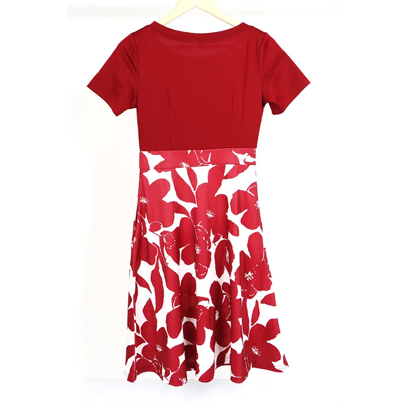 

2024 Summer New Women's Fashion Printed Round Neck Short Sleeve High Waist Dress