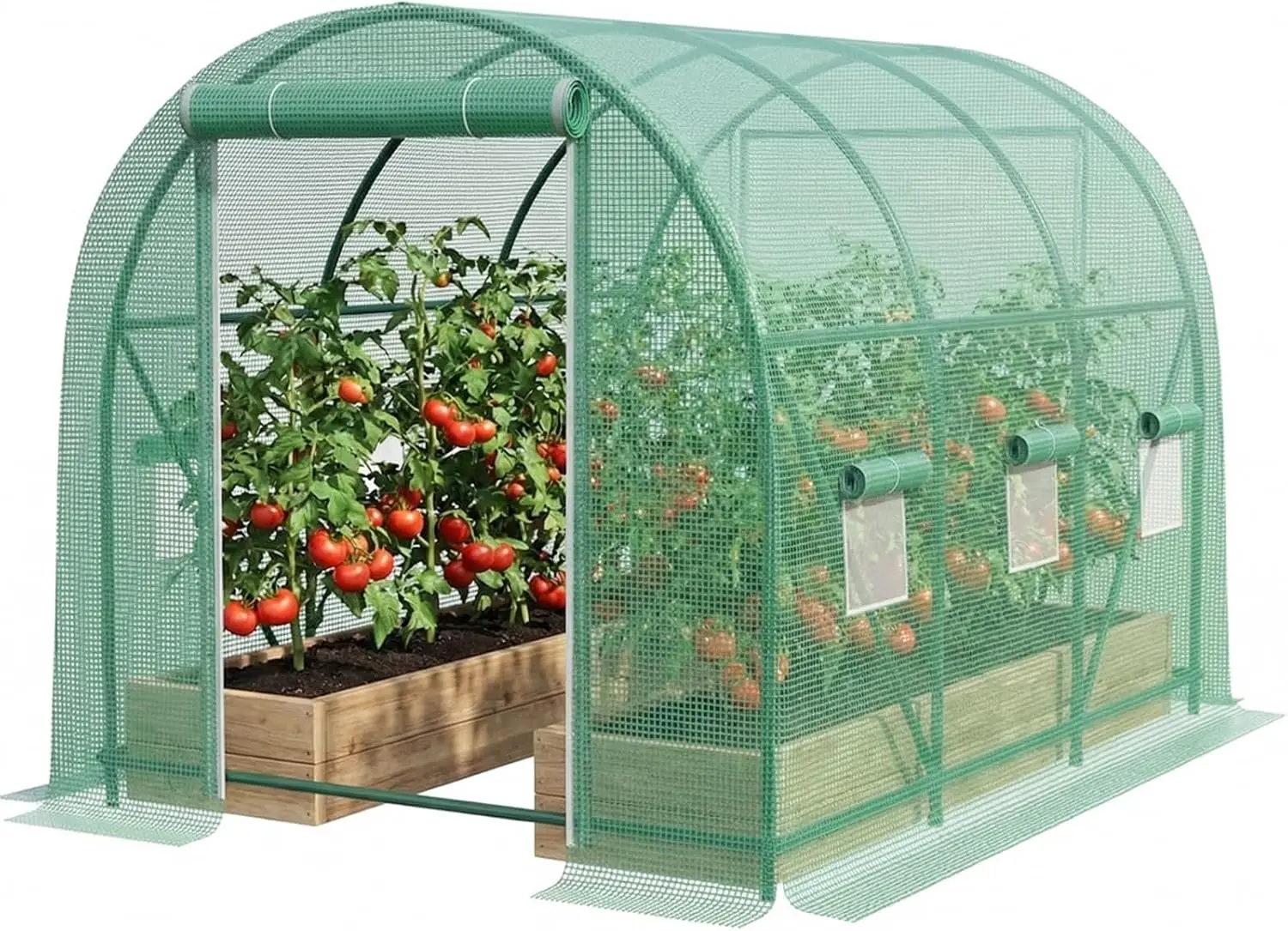 12×7×7 FT Greenhouses for Outdoors Heavy Duty, Large Walk in Green Houses for Outside with 6 Ventilated Mesh Windows & Roll-up D