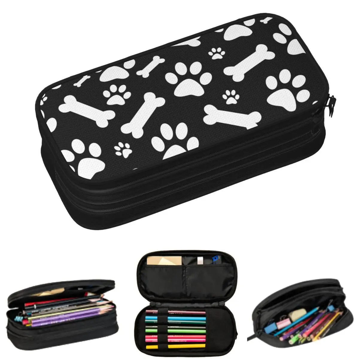 

Dog Paw And Skull Bone Pattern Pencil Cases for Student School Pen Box Pencil Bag Large Storage Pencil Pouch