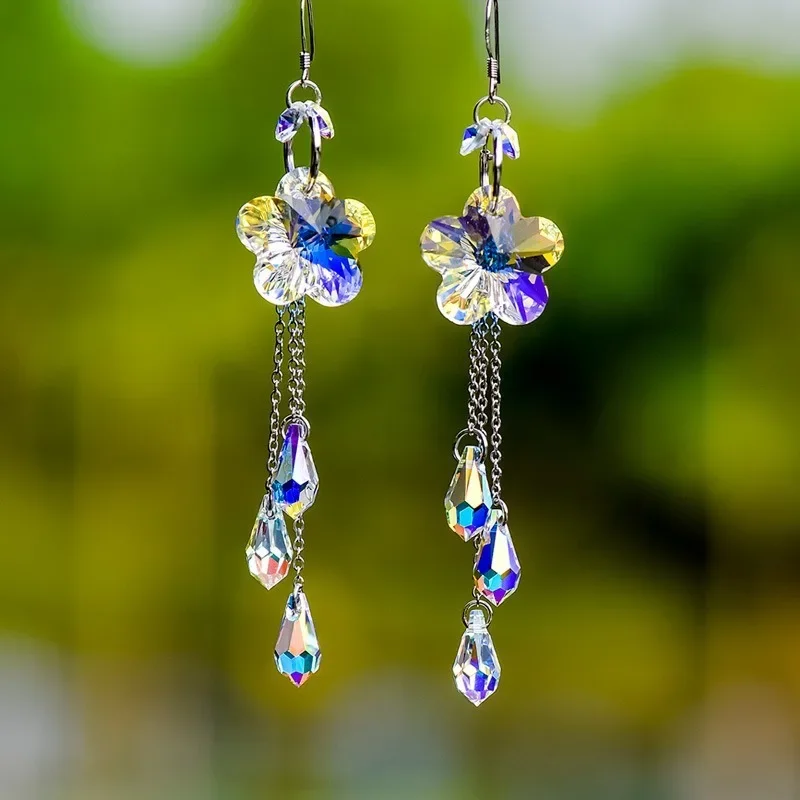 Pendientes colgantes de cristal para mujer, aretes largos con borlas AB, temperamento elegante, joyería para fiesta de compromiso, regalos, novedad