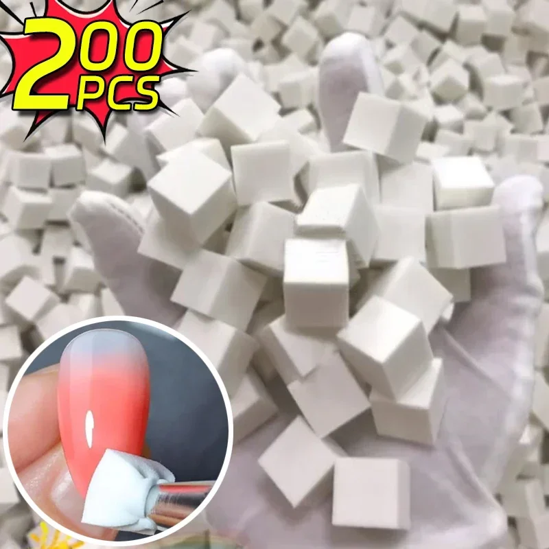 200PCS Soft Nail Sponges with Grabbing Pen White Square Mini Sponge Nail Brush Gradient Makeup Sponge Manicure Nails Art Tools