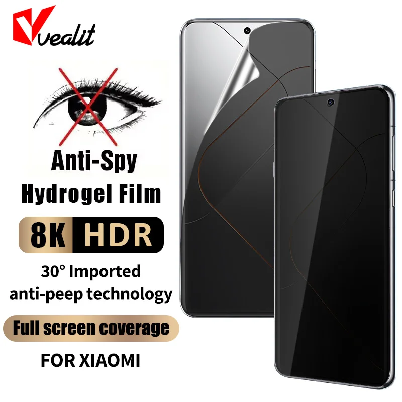 

3D Full Curved Anti-spy Hydrogel Film For Xiaomi 14 13 Lite 12X 12S 11 Ultra Civi 4 3 2 Redmi Note 13 Pro Plus Screen Protector