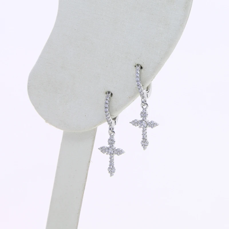 Micro Pave Black Purple Cz Fashion Men Women Hoop Cross Drop Dangle Earrings Party Punk Earring Jewelry Ice Out Earrings