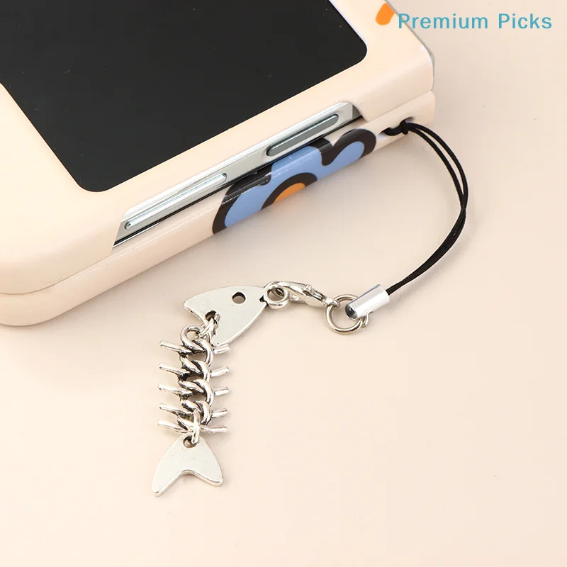 Chaîne de téléphone portable portable Y2K créative en forme d'os de poisson, cordon de téléphone en métal, breloque pour téléphone portable, accessoires de porte-clés