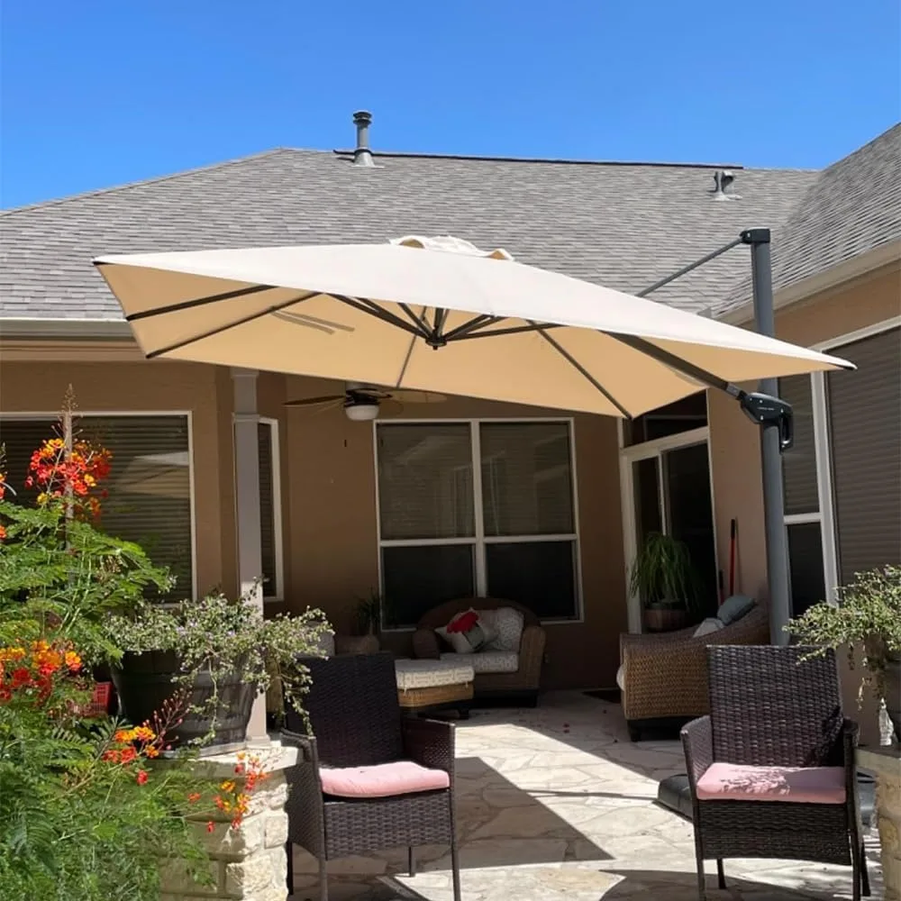 

6' X 10' Left-right Tilt Patio Umbrella with Base Outdoor Cantilever Swivel Rectangle Umbrella Aluminum Offset Umbrella with 360