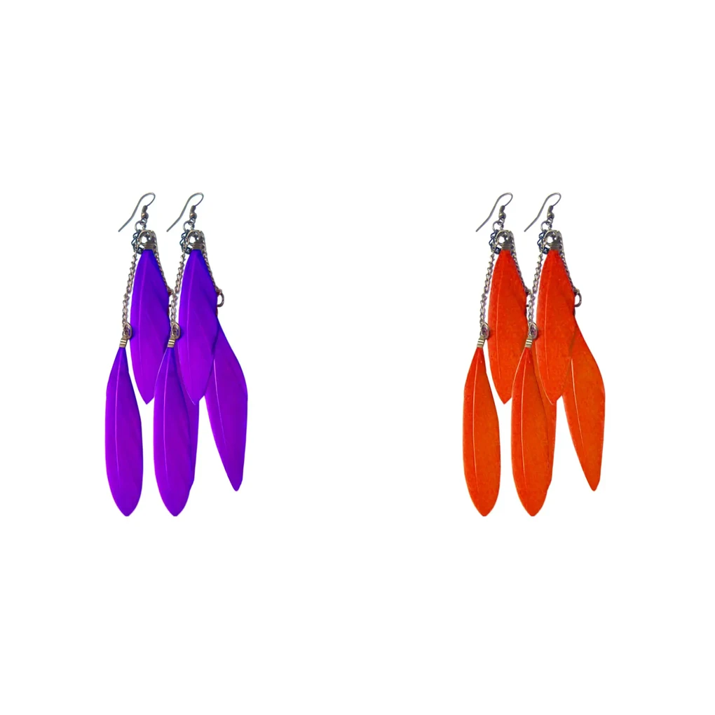 Women Tassel Earrings Feather Drop Dangle Hook Earrings image 5
