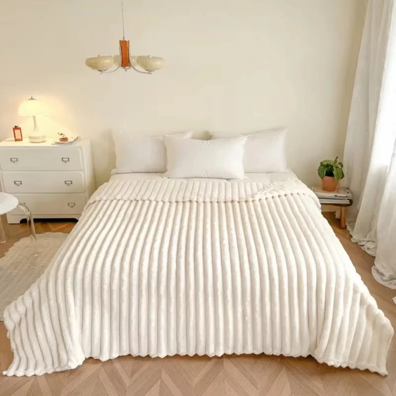 Solid Color Thickened Wide Striped Multifunctional Blanket, Can Be Used As Bed Sheet Cover Blanket, Nap Blanket, Pet Blanket