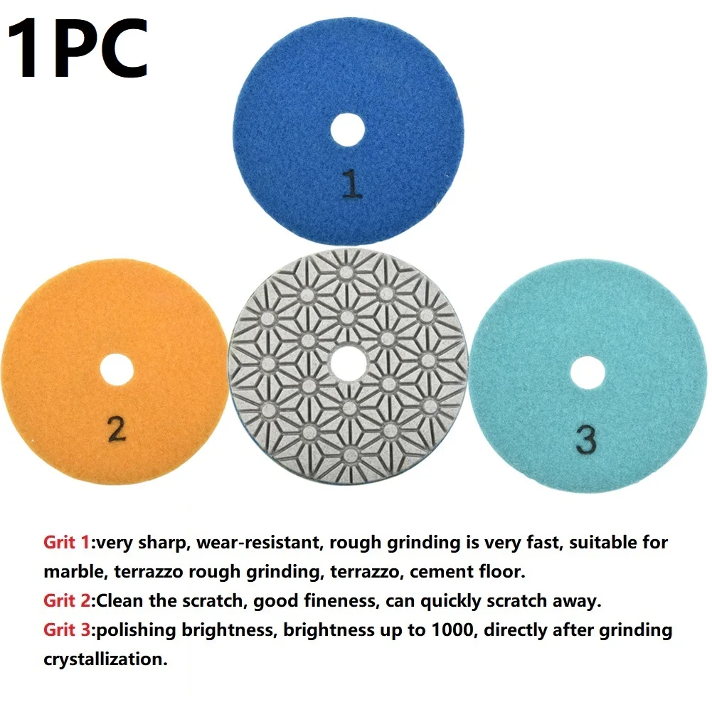 1pc Granite Polishing Tool 4 Inch 100mm Dry/wet 3 Step Polishing Pads High Density Pregnant Chips Pads