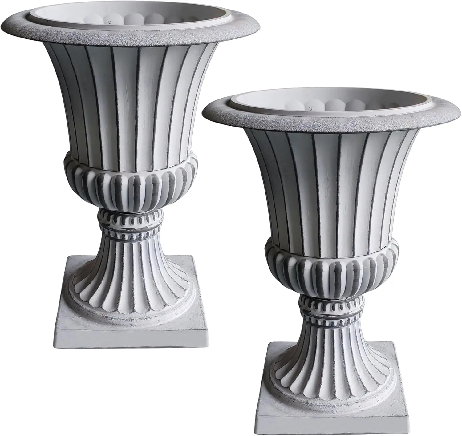 Tall Pedestal Planters Set Stone Resin Outdoor Garden Urns Front Porch Entryway Deck Patio Plant Pots Flower Container Stand Decor White 2 Pack