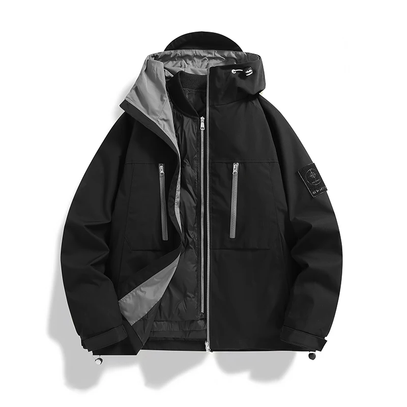 

Men's 2-in-1 Detachable Liner Cotton Jacket Winter Windproof Hooded Parka Thick Warm Outdoor Hiking Trekking Thermal Coat F66257
