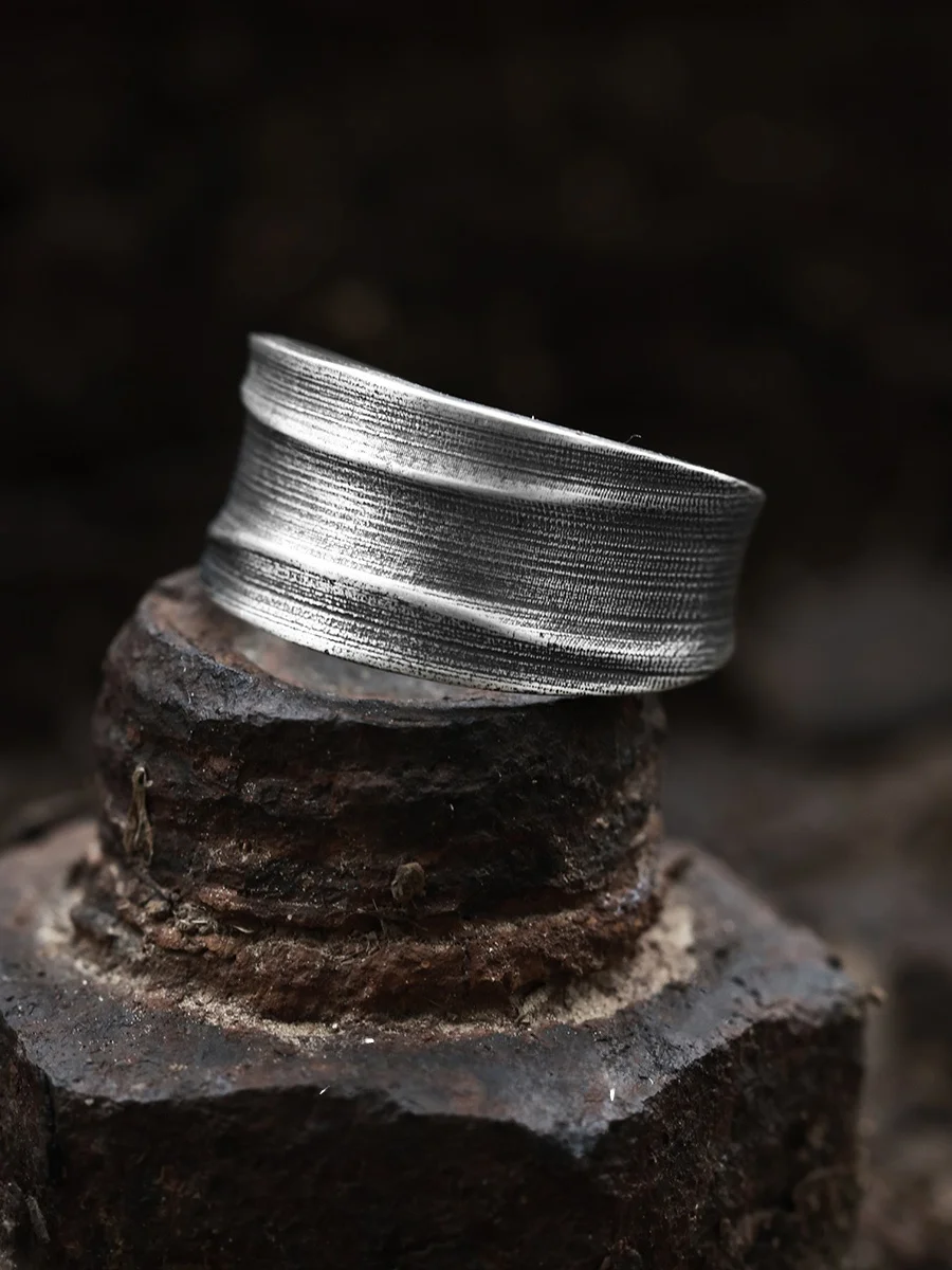 Original Yinsu Wide Band Ring for Men 999 Pure Silver Single Cool Style Minority Men's Ring Fashionable Retro Customizable view 3