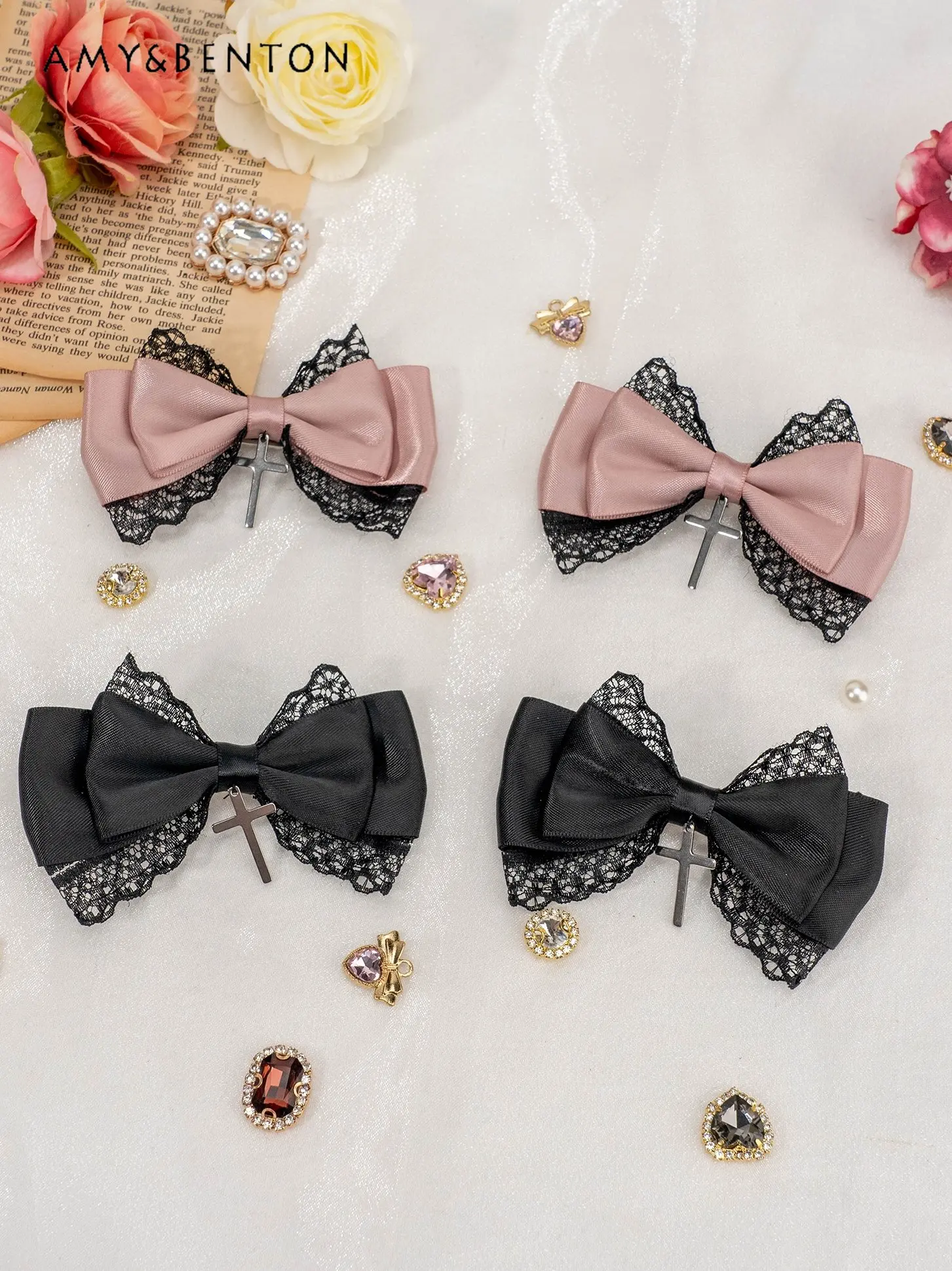 

Sweet Cool Cross Side Clip for Girls Rojita Mine Series Barrettes Hair Clips Women Black Pink Cute Butterfly Hair Clip