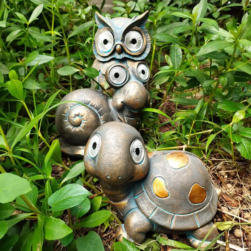 

High-quality Outdoor Durable Solar Lamp Ornament Turtle Owl Snail Sculpture for Outdoor Garden Decoration Automatic Night Light