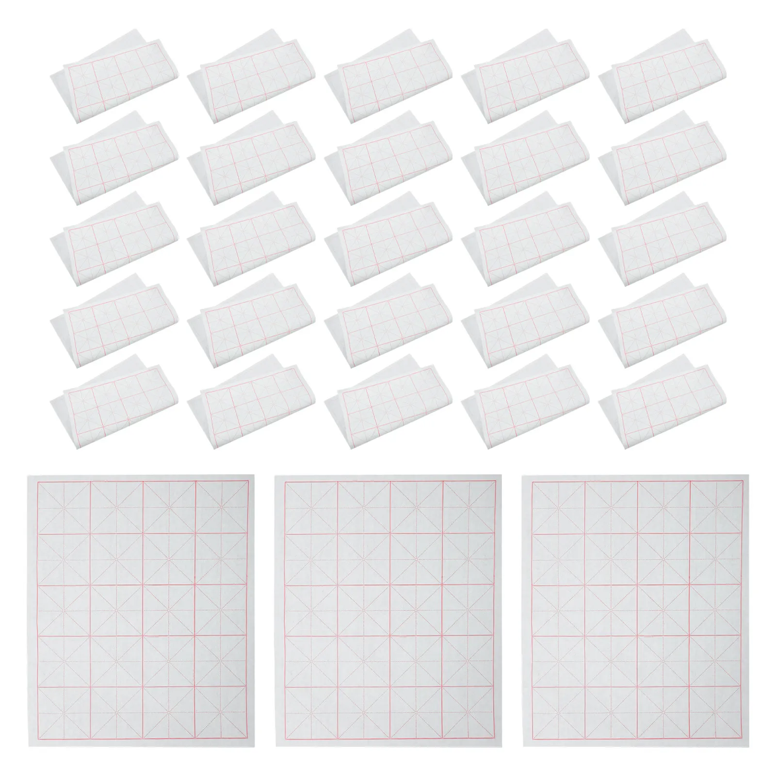 

50Pcs Traditional Bamboo Pulp Xuan Paper Semi-Ripe Calligraphy Sheets 20 Grid for Kanji Writing Brush Pen Practice Sumi Ink Rice