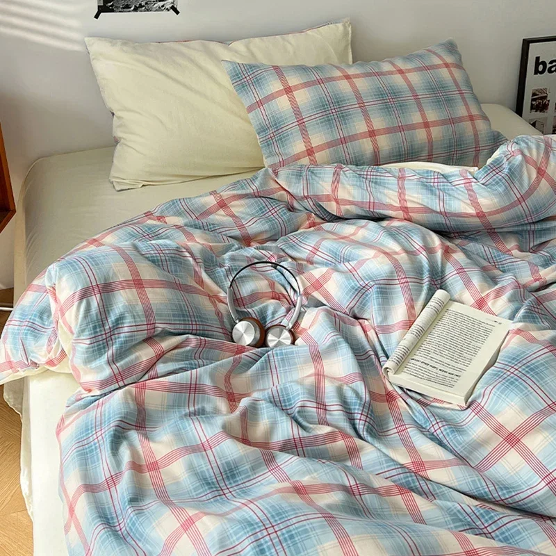 Nordic Plaid Printed Bedding Set Class-A Yarn-Dyed Geometry Bedclothes for All Seasons Soft Queen Twin Comforter Sets for Adults