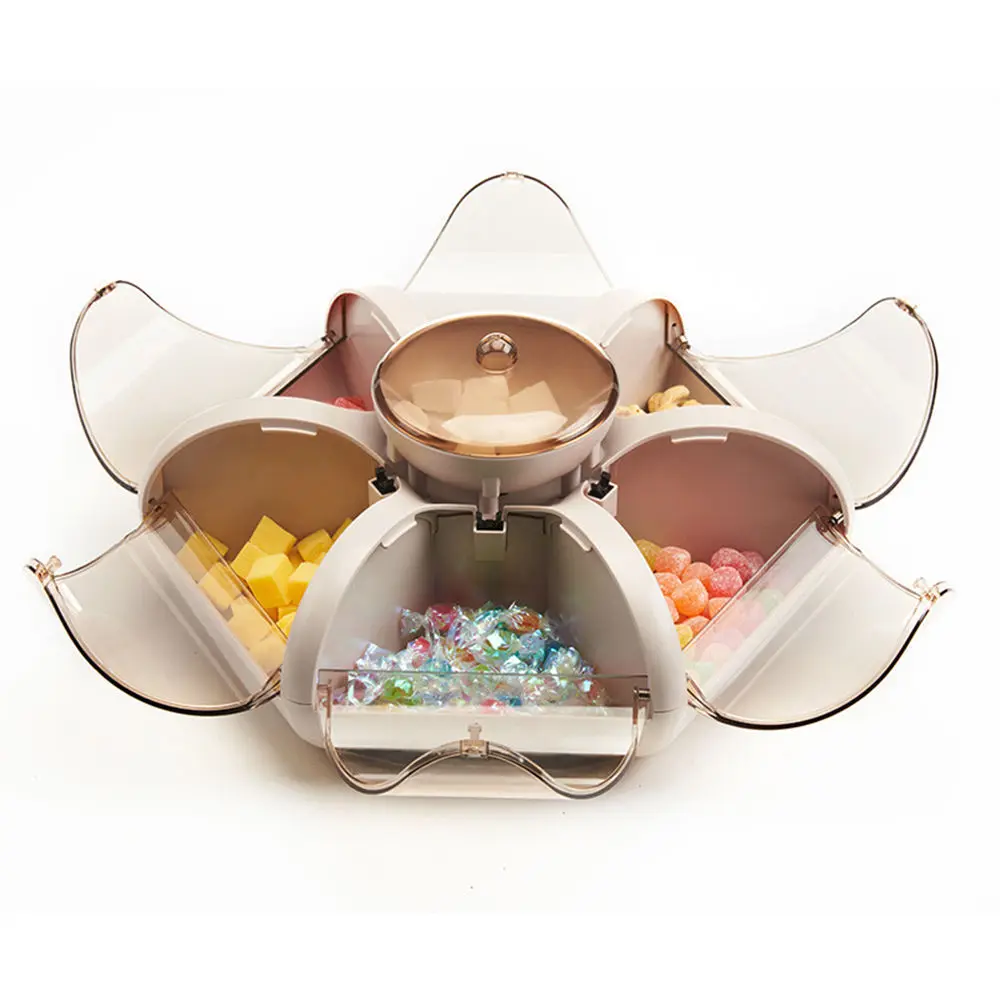 

Creative Flower Petal Snack Containers Divided Serving Tray For Nut Candy Serving Platter with Clear Lid 6 Compartment