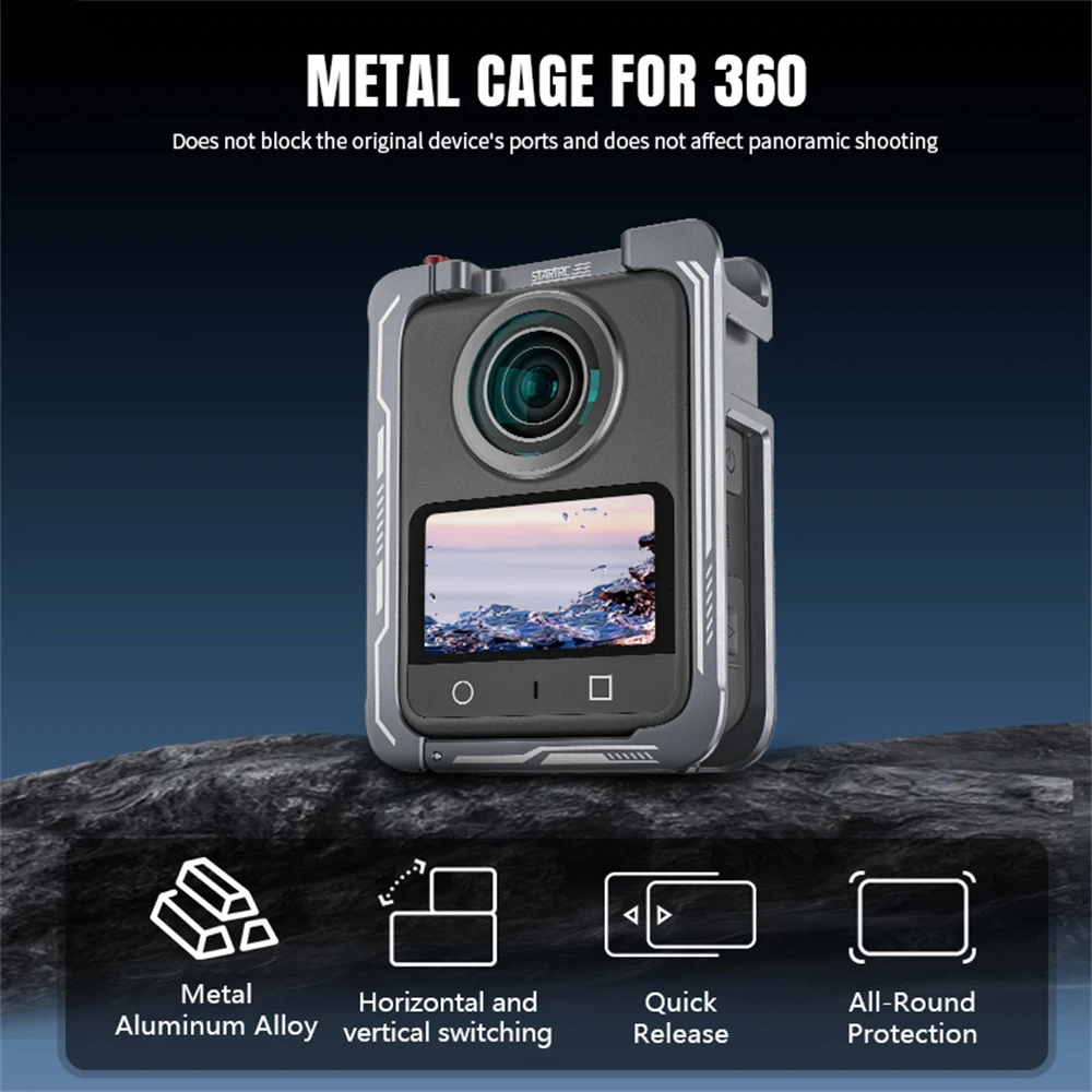 Gaiola de coelho de metal para dji osmo 360, proteção de liberação rápida, estrutura de suporte de tiro vertical, capa durável, acessórios de câmera